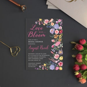 Love is in Bloom Bridal Shower Acrylic Invitation, Wildflower Wedding Shower Acrylic Invite, Colorful Garden Flowers Invite BRI-018