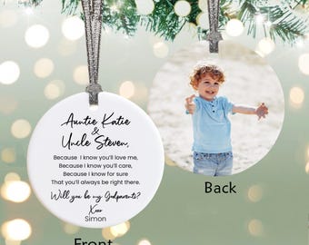 Personalized Godparents Porcelain Ornament - Godparents Gift from Godchild - Baptism Gift to Godmother or Godfather OR24-007