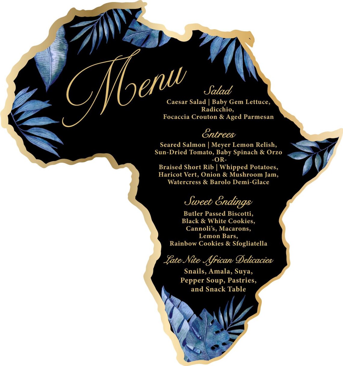 African Map Acrylic Menu, Acrylic Tropical Wedding Menu, African Theme ...