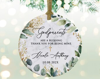 Personalized Godparents Porcelain Ornament - Godparents Gift from Godchild - Baptism Gift to Godmother or Godfather OR24-011