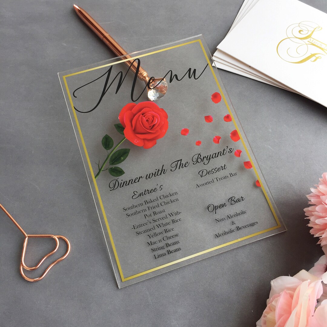 Acrylic Menu Card Wedding Menu Acrylic Wedding Detail Card Etsy