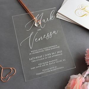 Minimalist Acrylic Wedding Invitation, Minimal, Modern, Simple, Traditional Acrylic Invite, Bridal Shower Invitation WI-M007