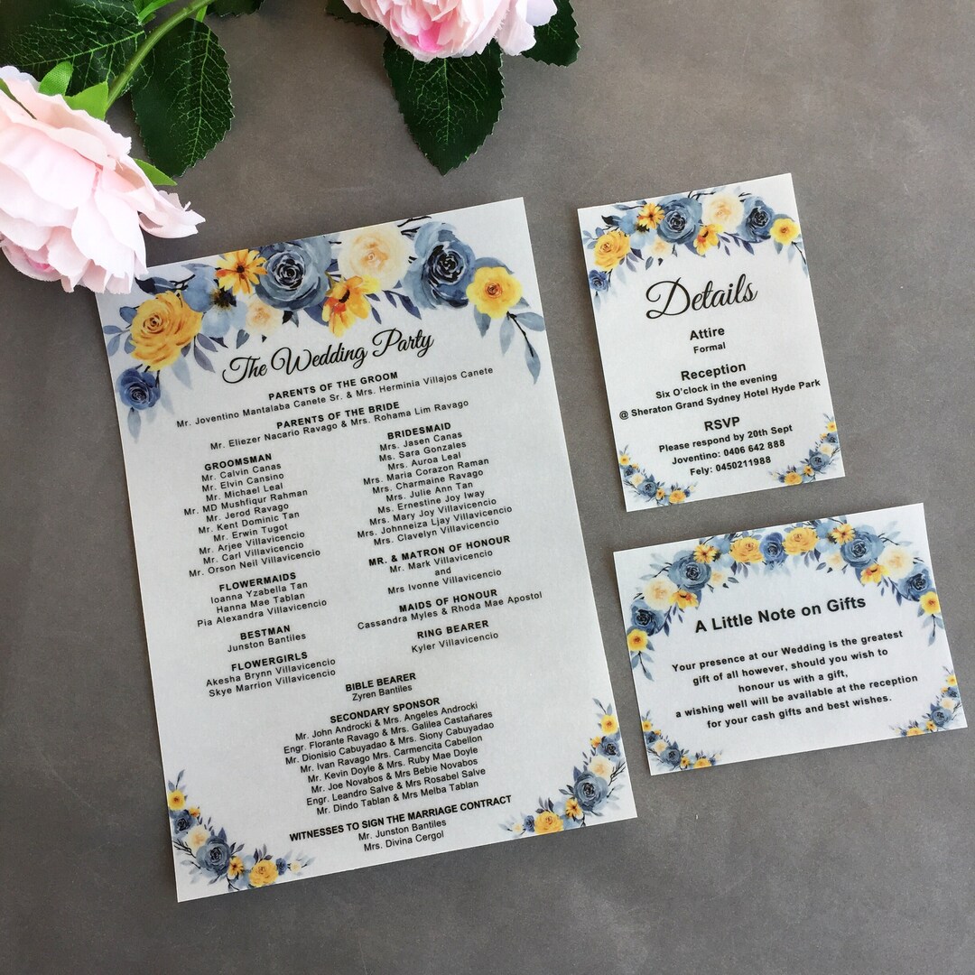 Printed Vellum Card Wedding RSVP Cards Wedding Program Etsy