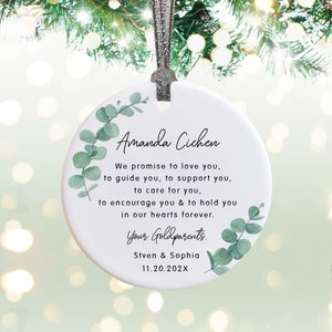 Godparent Godmother Promise to Godchild Christening Baptism Baby Boy Girl Greenery Ceramic or acrylic Round Ornament Keepsake OR24-009