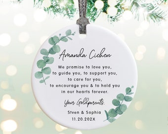 Godparent Godmother Promise to Godchild Christening Baptism Baby Boy Girl Greenery Ceramic or acrylic Round Ornament Keepsake OR24-009