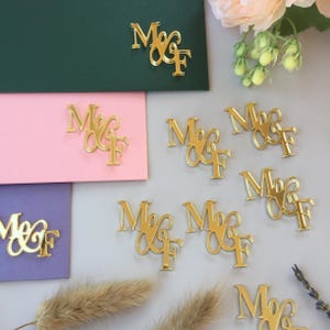 Gold Mirror Acrylic Name, Acrylic Monogram, Gold Mirror TAGS Laser cut names Acrylic Wedding Cards, Personalized Acrylic Monogram Initials