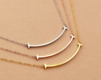 Necklaces For Women,Smile Shape Necklace,Curved Bar Necklace,Geometric Gold Semicircle,Brass Arc Pendant ,gifts for women, Simple necklace