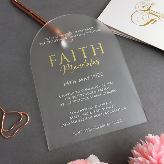 Engraved 5x7 Frosted Acrylic Arch Wedding Invitations