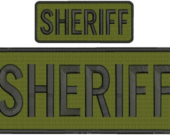 /"sheriff/"mbroidery patch 3x8.50 hook black background with gold letters