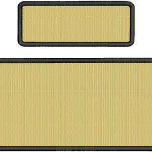 May include: Two blank rectangular name tags with black borders. The top tag is smaller than the bottom tag.
