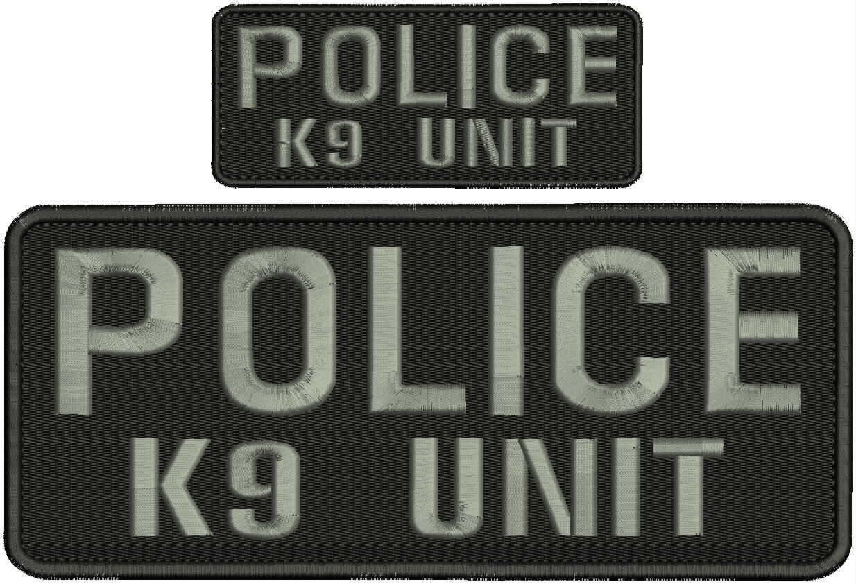 Police k9 Unit embroidery patches 4x11 hook on back letters in grey 