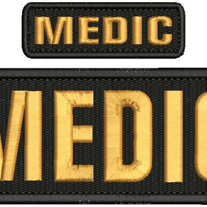 Medic Embroidery Patch 2.5x6 and 1x3 inches Hook backing gold letters
