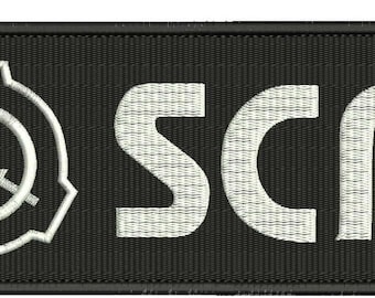 SCP Embroidery Patches 4x10 inches Hook backing round Corners white letters