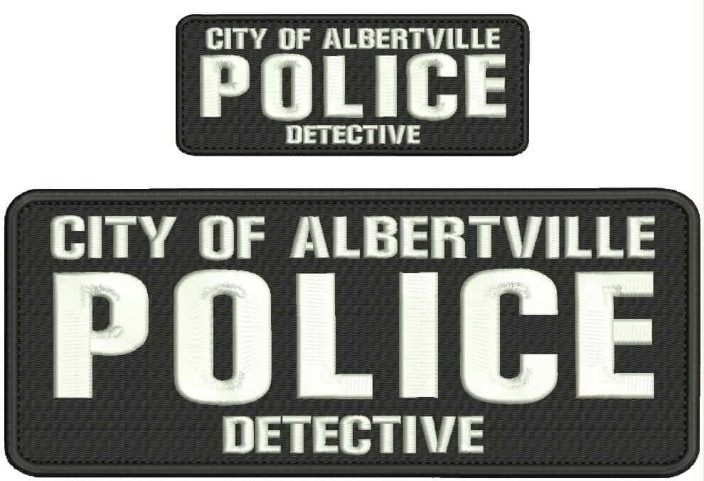 Detective embroidery patch 4x10 and 2x5 inches grey letters square 
