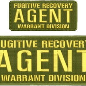 May include: Two embroidered patches with the text "Fugitive Recovery Agent Warrant Division" in yellow lettering on a green background.