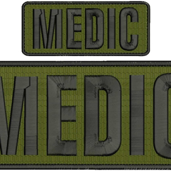 MEDIC Embroidery Patch 10x4 and 5x2 inches Hook backing OD Green background All black