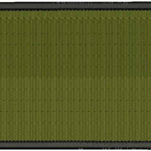 May include: A blank olive green patch with a black border. The patch is made of a woven fabric with a textured surface.