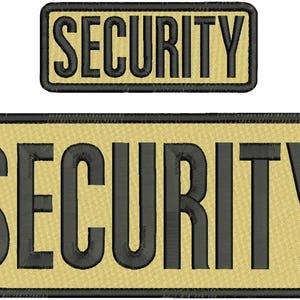 Security Embroidery Patch 10x4 and 5x2 inches Hook backing tan and black letters + border