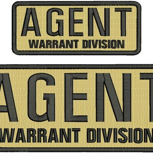 Agent Warrant Division Embroidery Patch 4x10 and 2.5x6 inches Hook backing tan with black letters