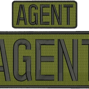 May include: Two green and black embroidered patches with the word "AGENT" in black lettering.