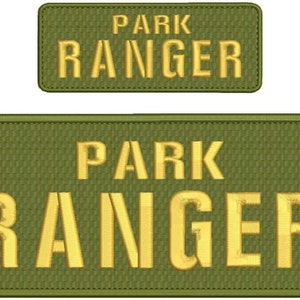 Park Ranger Embroidery Patch 10x4 and 5x2 inches Hook backing gold letters with od green fabric and border