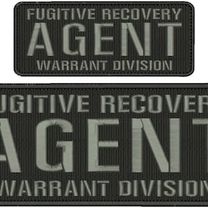 May include: Two black and gray embroidered patches with the text "Fugitive Recovery Agent Warrant Division" in white.