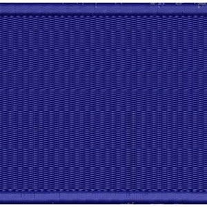 May include: A rectangular, navy blue patch with rounded corners. The surface has a woven texture, and the edges are outlined with a darker blue stitching. The overall design is simple and clean.