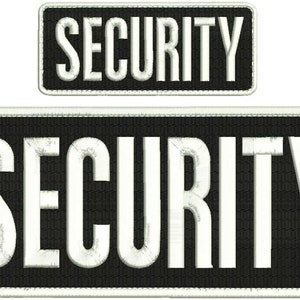 Peut inclure: Deux patchs brodés noir et blanc avec le mot "SECURITY" en lettres blanches.