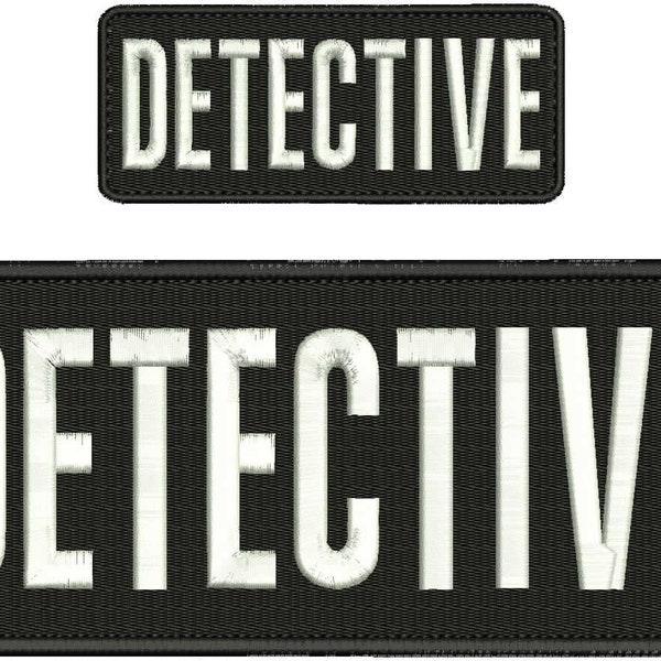 Detective Embroidery Patch 10x4 and 5x2 inches Hook backing white letters