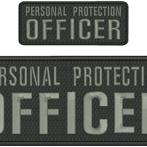 Broderilapp med personligt skyddsmaterial, 10x25 cm och 5x13 cm, grå bokstäver med krokar baktill