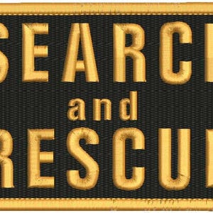 SEARCH and Rescue Embroidery Patch 4x6 inches Hook backing gold/black