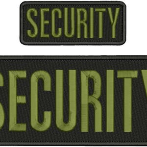Peut inclure: Deux patchs noirs avec des coutures blanches, chacun avec le mot "SECURITY" en lettres brodées vertes.