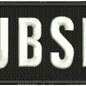 May include: A black patch with white embroidered text that reads "PUBSEC".