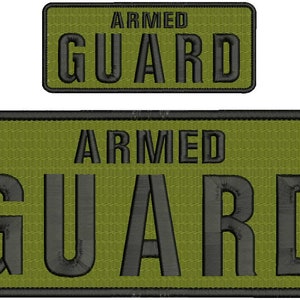 May include: Two green and black patches with the text "ARMED GUARD" in black lettering.