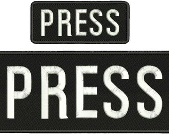 PRESS Embroidery Patch 10x4 and 5x2 inches Hook backing black with white letters