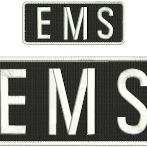 Peut inclure: Deux patchs brodés blancs avec des fonds noirs. Le patch du haut indique "EMS" en lettres blanches. Le patch du bas est plus grand et indique "EMS" en lettres blanches plus grandes.