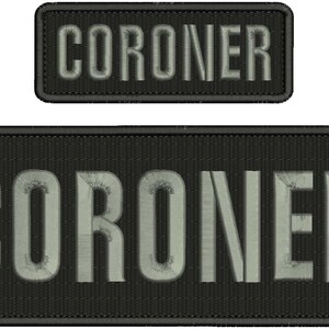 CORONER Embroidery Patch 4x10 and 2x5 inches Hook backing grey letters