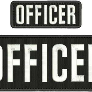 May include: Two black rectangular patches with white embroidered text that reads "OFFICER".