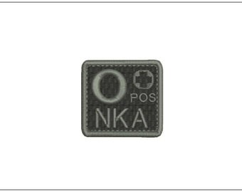 O Positive NKA Broderie Patch 2x2 pouces Support de crochet Coins arrondis fil gris
