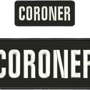 CORONER Embroidery Patch 4x10 and 2x5 inches Hook backing white letters