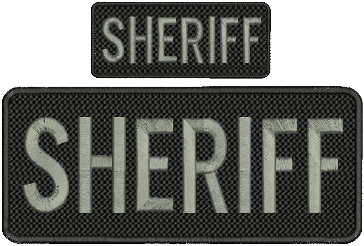 "Sheriff" embroidery patch 3x10 and 2x4 inches hook OD green black letters 