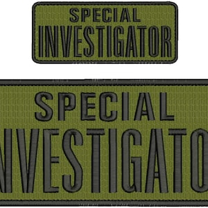 May include: Two green embroidered patches with black stitching. The patches read "SPECIAL INVESTIGATOR".