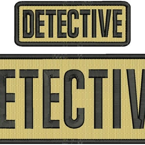May include: Two black and gold embroidered patches with the word "DETECTIVE" in black lettering.