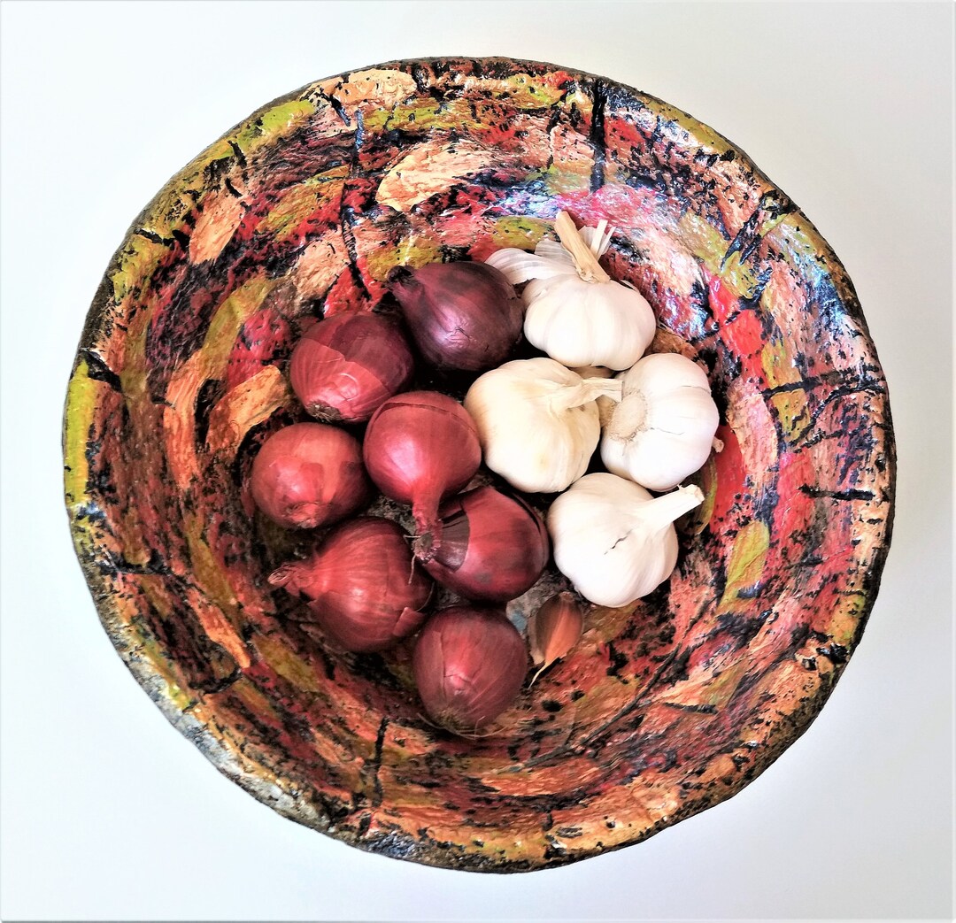 Handcrafted Paper Mache Fruit Bowl Home Accents Centerpieces