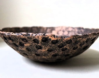 Dark bronze paper mache bowl. Recycled paper decorative plate. Christmas present for a friend.