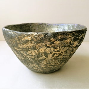 Antique style paper mache bowl. Vintage rustic design container. Handmade recycled paper vessel. Living room decor.