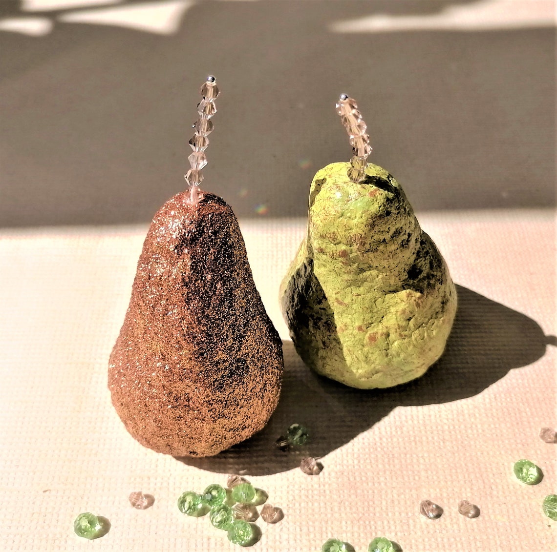 Decorative Paper Mache Apples and Pears With Crystal Stalks. Christmas