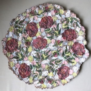 Antique style paper mache plate with peonies decoupage. Recycled papier decorative tray. Unique table centerpiece or wall decor. image 1