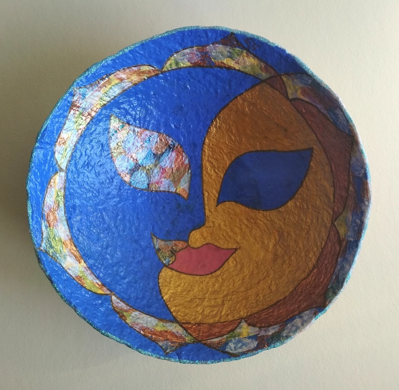 Sun and Moon Hand Painted Paper Mache Bowl. Handmade Art Etsy