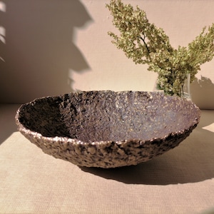Decorative dark gold paper mache bowl. Unique paper pulp jewelry bowl. Great first wedding anniversary gift. Handmade Recycled paper plate.
